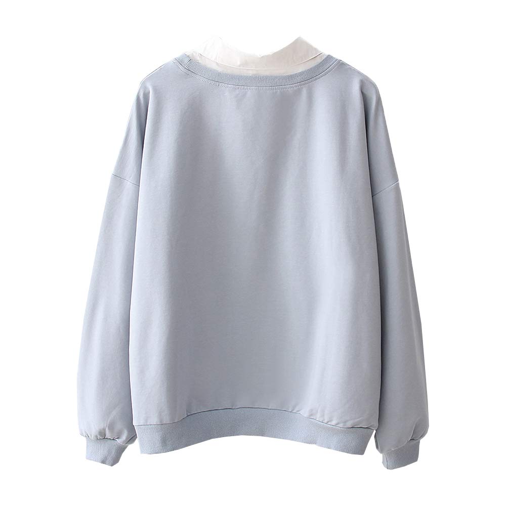 Kawaii Rabbit Sweatshirt with Fake Layered Collar Cute Long Sleeve Pullover for Girls